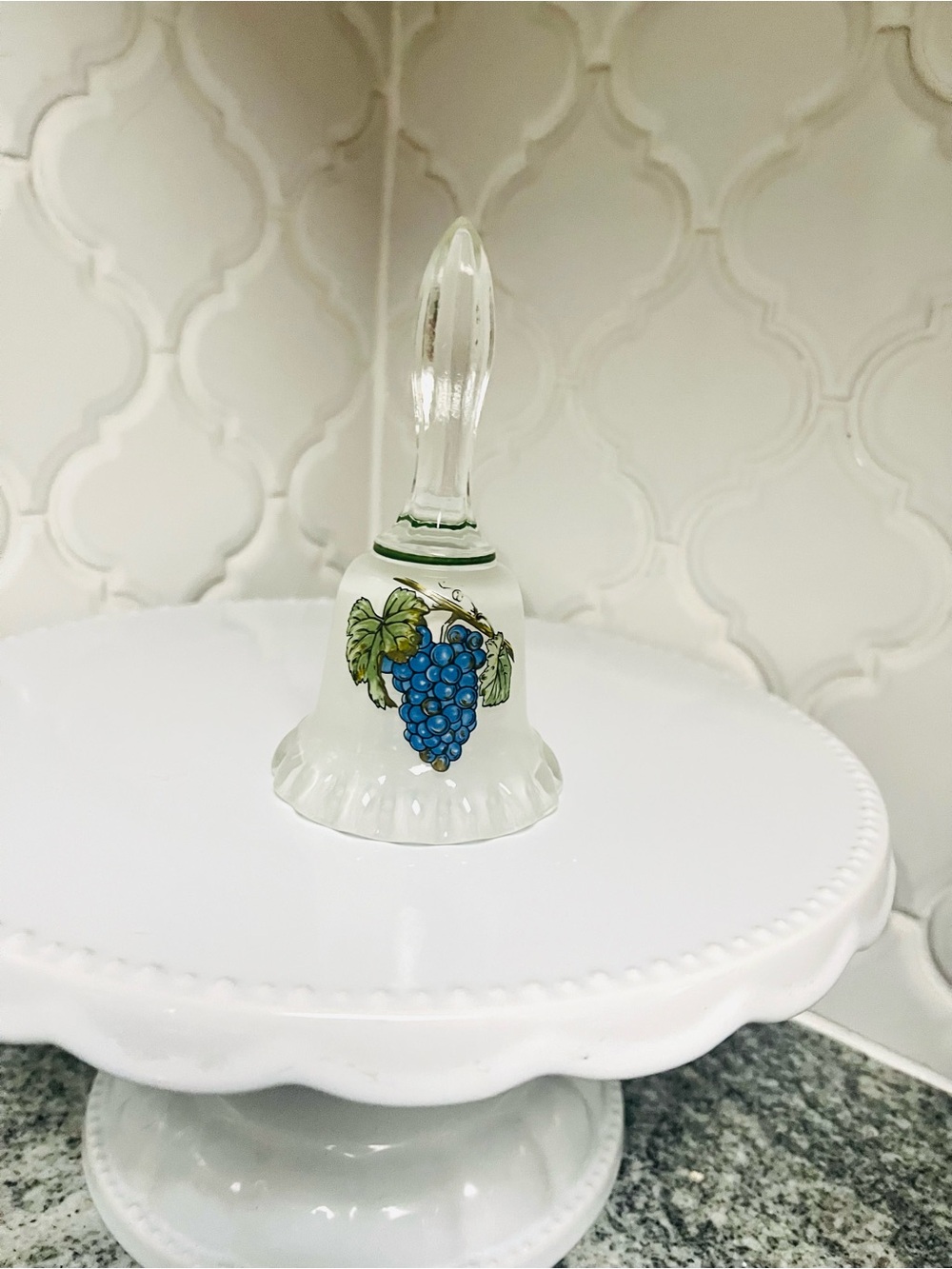 Westmorland Frosted White Decorative Bell with Painted Grape Motif